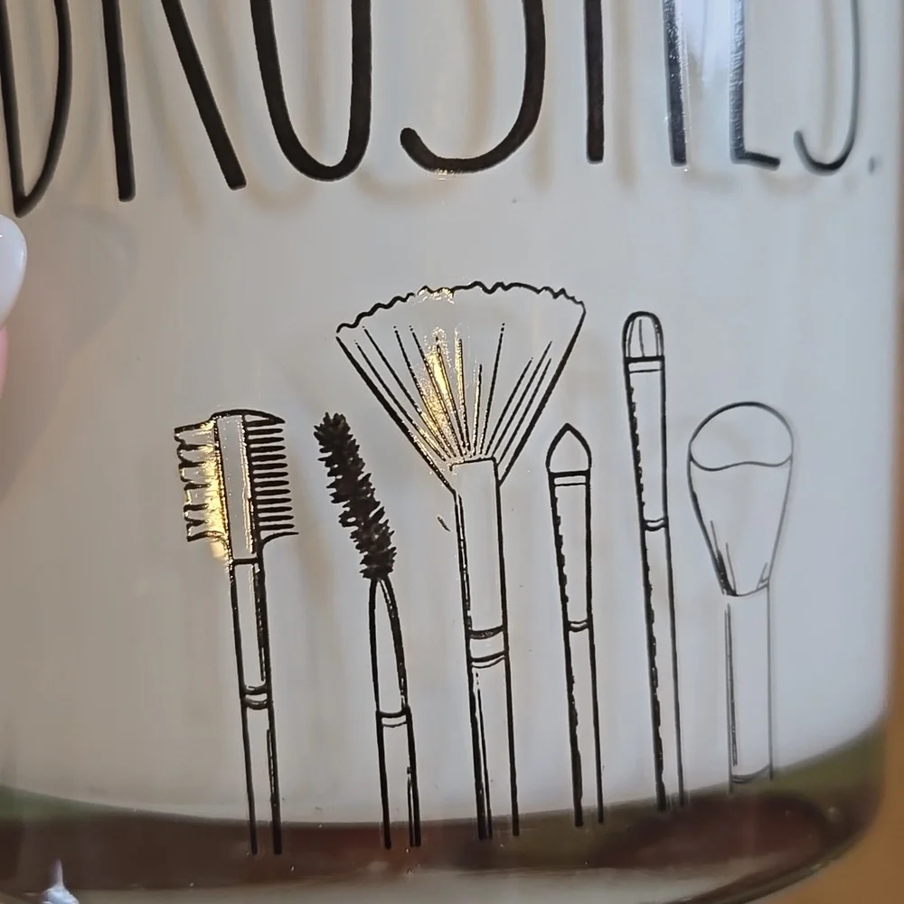 Rae Dunn Milky Glass "BRUSHES" Holder - Picture 2 of 6